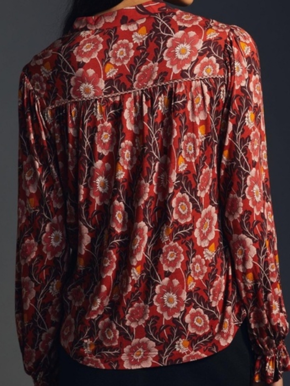 Bl^nk London X Anthropologie Stephanie Red Floral Embroidered V-Neck Top - Picture 8 of 11